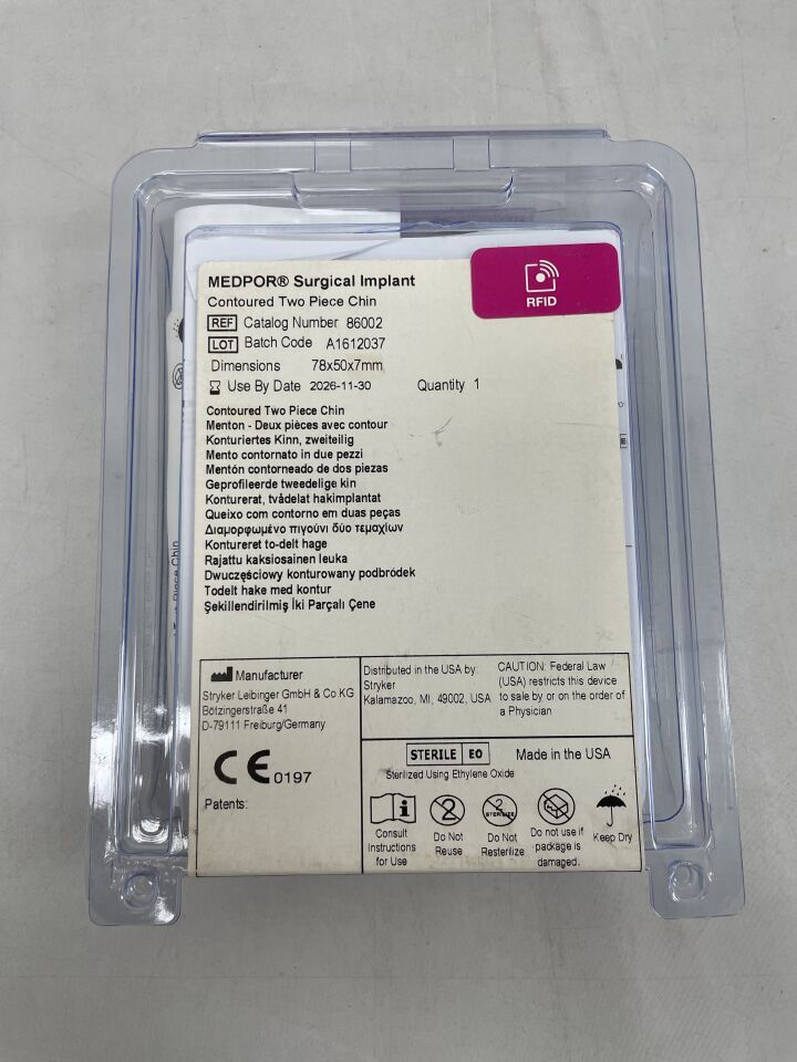 86002 - STRYKER - MEDPOR Surgical Imlant Contoured two piece chin 78x50x7mm, (EA) - ( Expiry Date: 2026-11-30 )