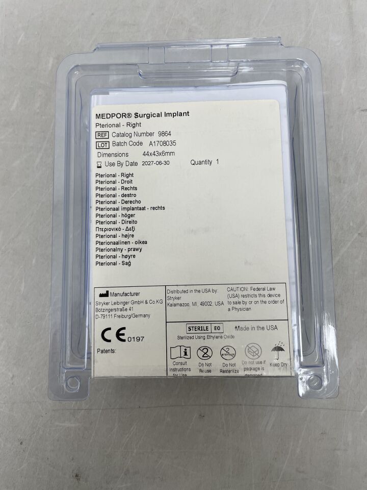 9864 - STRYKER - Medpor Pterional Implant, Right 48mm x 43mm, (EA) - ( Expiry Date: 2027-06-30 )