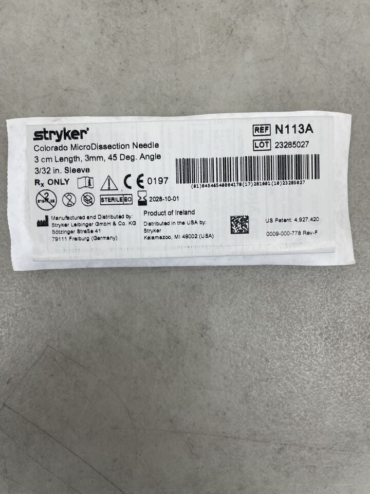 N113A - STRYKER - Colorado MicroNeedle 3cm, 3mm 45 Degree Angle, (EA) - ( Expiry Date: 2028-10-01 )