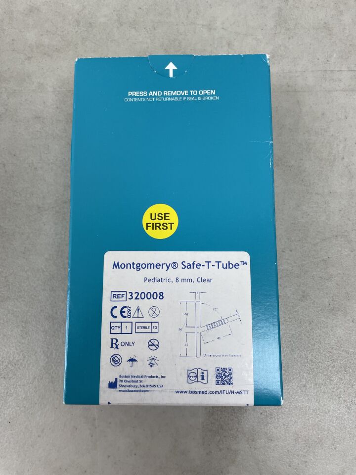 320008 - BOSTON MEDICAL - Montgomery Safe-T Tube, Pediatric, 8mm, Clear, (BX/1) - ( Expiry Date: 2025-11-30 )