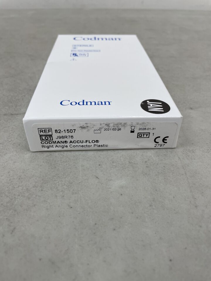 82-1507 - CODMAN - ACCU-FLO Right Angle Connector Plastic Cerebrospinal fluid shunt connector, (BX/1) - ( Expiry Date: 2026-01-31 )