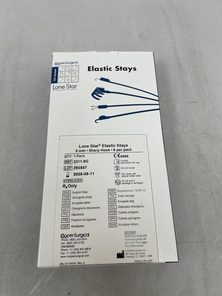 3311-8G - COOPER SURGICAL - Lone Star Elastic Stays, 5mm Sharp Hook (8 per pack), (BX/1) - ( Expiry Date: 2025-08-11 )