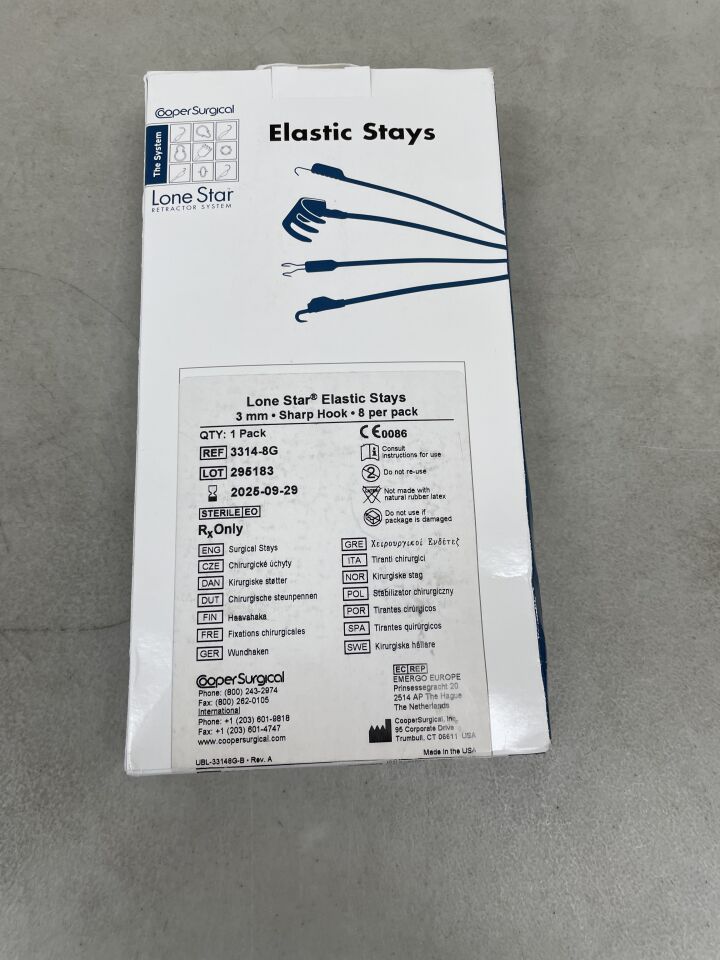 3314-8G - COOPER SURGICAL - Lone Star Elastic Stays, 3mm Sharp Hook (8 per pack), (BX/1) - ( Expiry Date: 2025-09-29 )