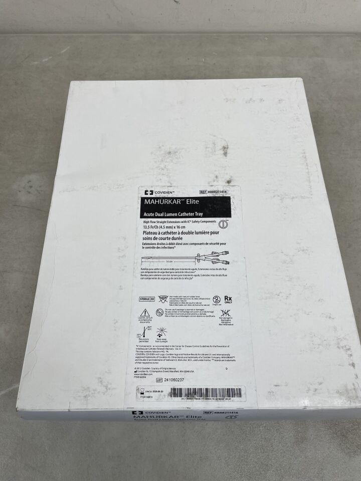8888211416 - COVIDIEN - Mahurkar Elite High-Flow Dual Lumen Catheter with Straight Extensions, 13.5 Fr x 16 cm, Pass Tray, (BX/1) - ( Expiry Date: 2026-06-30 )
