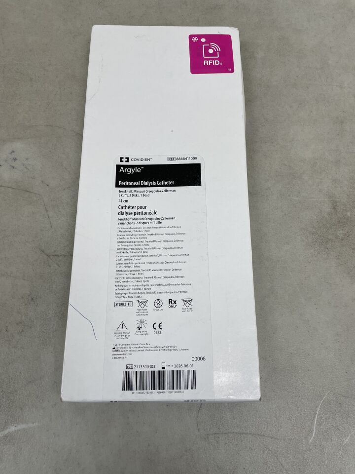 8888411009 - COVIDIEN - Oreopoulos-Zellerman Missouri Tenckhoff Catheter, 1 Bead, 2 Disks, 2 Cuffs, 41 cm, (BX/1) - ( Expiry Date: 2026-06-01 )