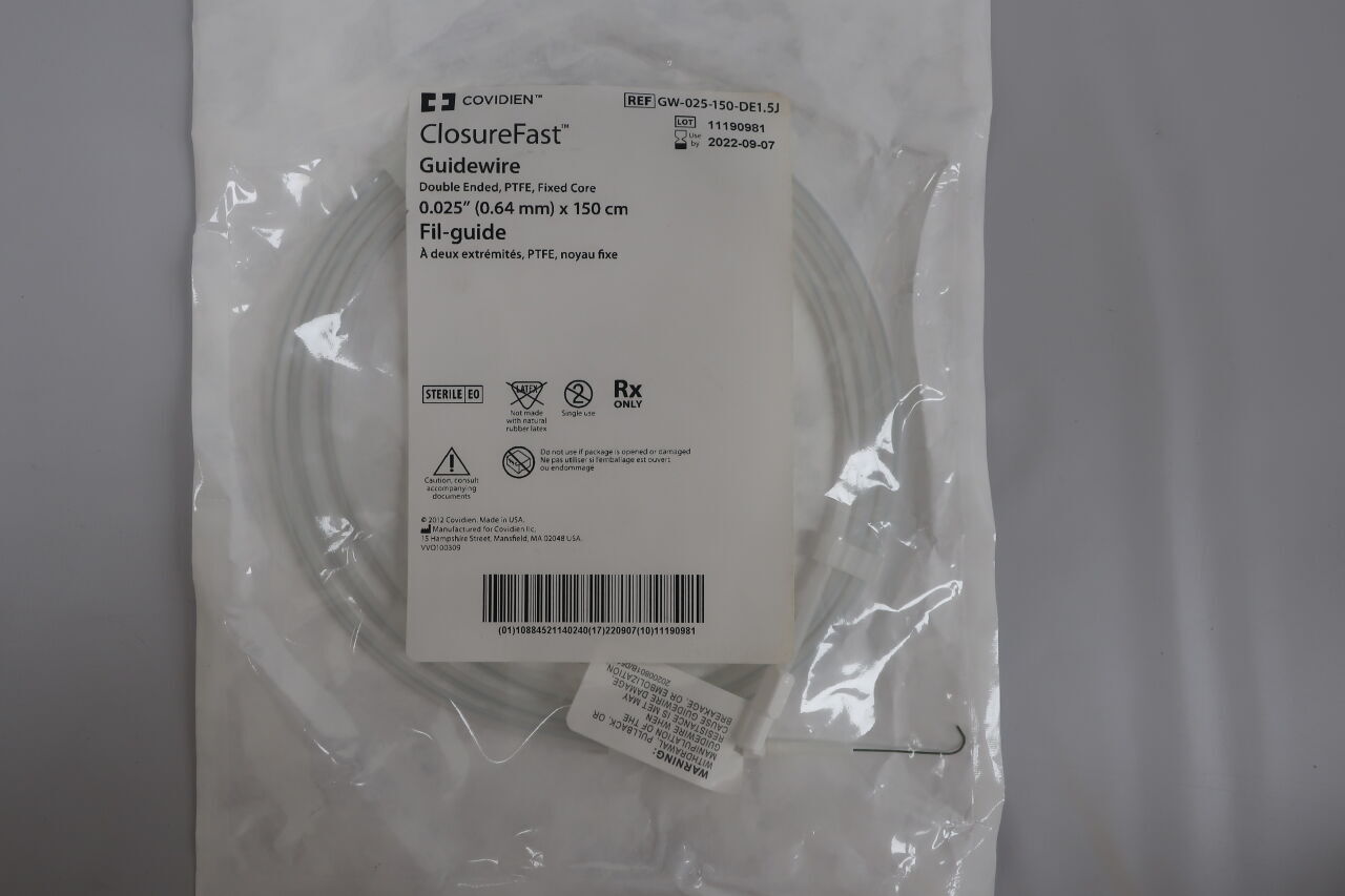 GW-025-150-DE1.5J - COVIDIEN - ClosureFast Guidewire 1.5 J & Straight, PTFE, Fixed Core 0.025" x 150cm, (EA) - ( Expiry Date: 2025-03-23 )