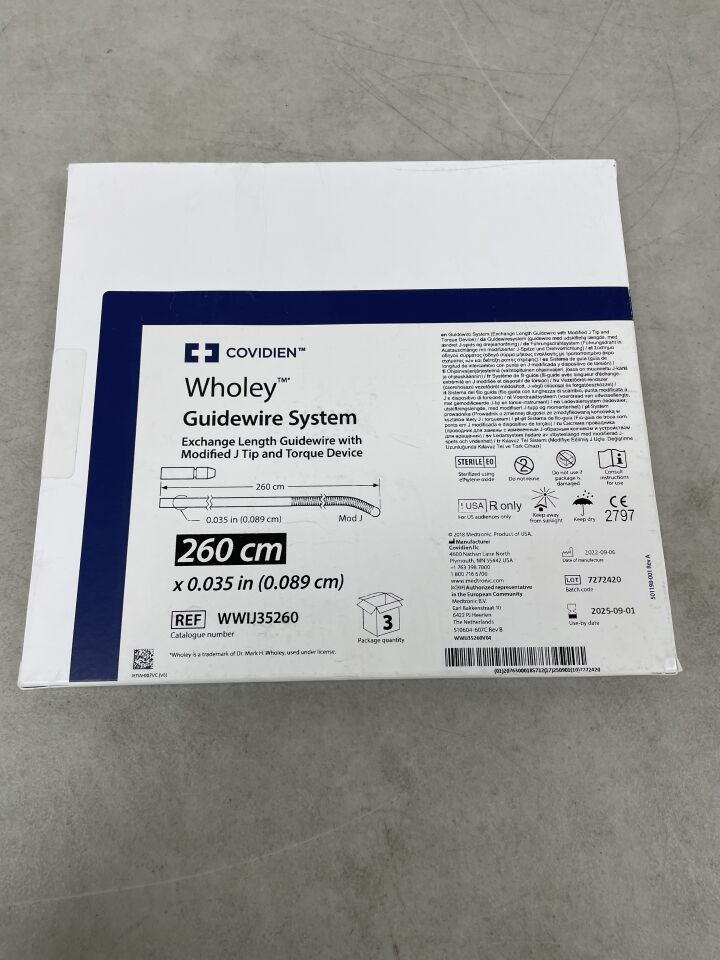 WWIJ35260 - COVIDIEN - Wholey Intermediate Peripheral Interventions Guidewire, 0.035 in. OD x 260 cm Length, (BX/3) - ( Expiry Date: 2025-09-01 )