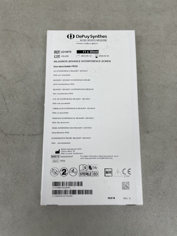 231870 - DEPUY - MILAGRO ADVANCE INTERFERENCE SCREW Non-absorbable PEEK 11 x 30mm, (BX/1) - ( Expiry Date: 2026-04-30 )