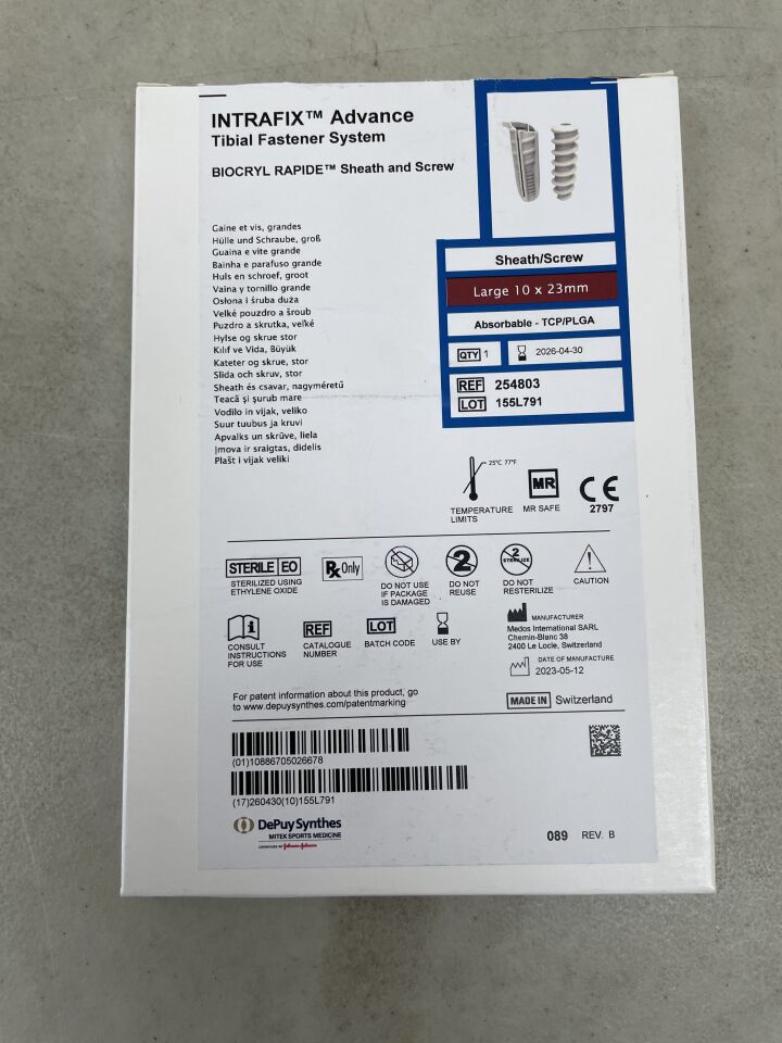 254803 - DEPUY - Intrafix Advance Biocryl Rapide Tibial Fastener Screw and Sheath, 10 dia. x 23 mm Length, (BX/1) - ( Expiry Date: 2026-04-30 )