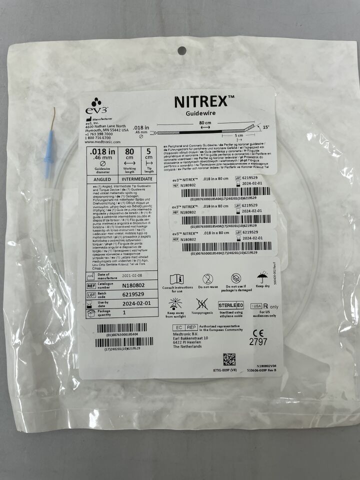 N180802 - EV3 - Guidewire: 0.018" x 80cm, Angled, (EA) - ( Expiry Date: 2026-04-01 )