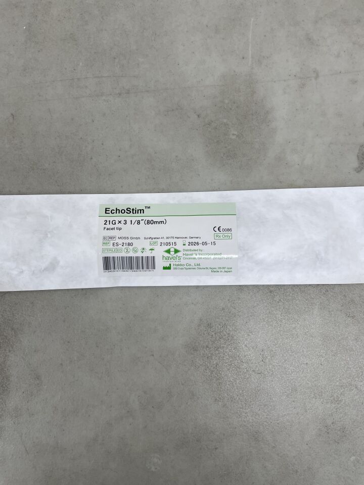 ES-2180 - HAKKO - Havel's EchoStim Echogenic Insulated Ultrasound Needle, 21 G x 3-1/8", (EA) - ( Expiry Date: 2026-05-15 )