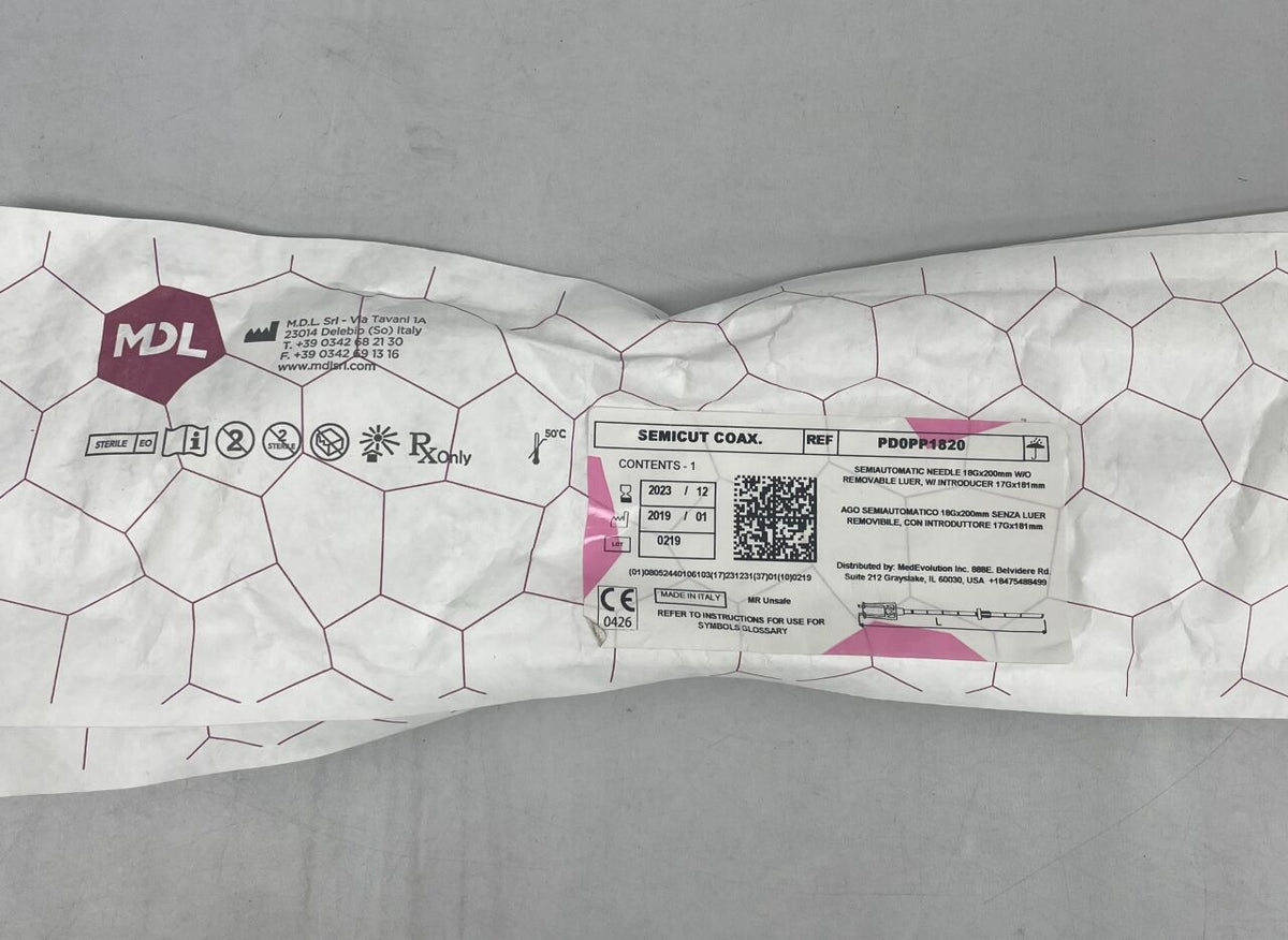PD0PP1820 - MDL - Semiautomatic needle 18G x 200mm, w/o removable luer, w/ introducer 17G x 181mm, (EA)