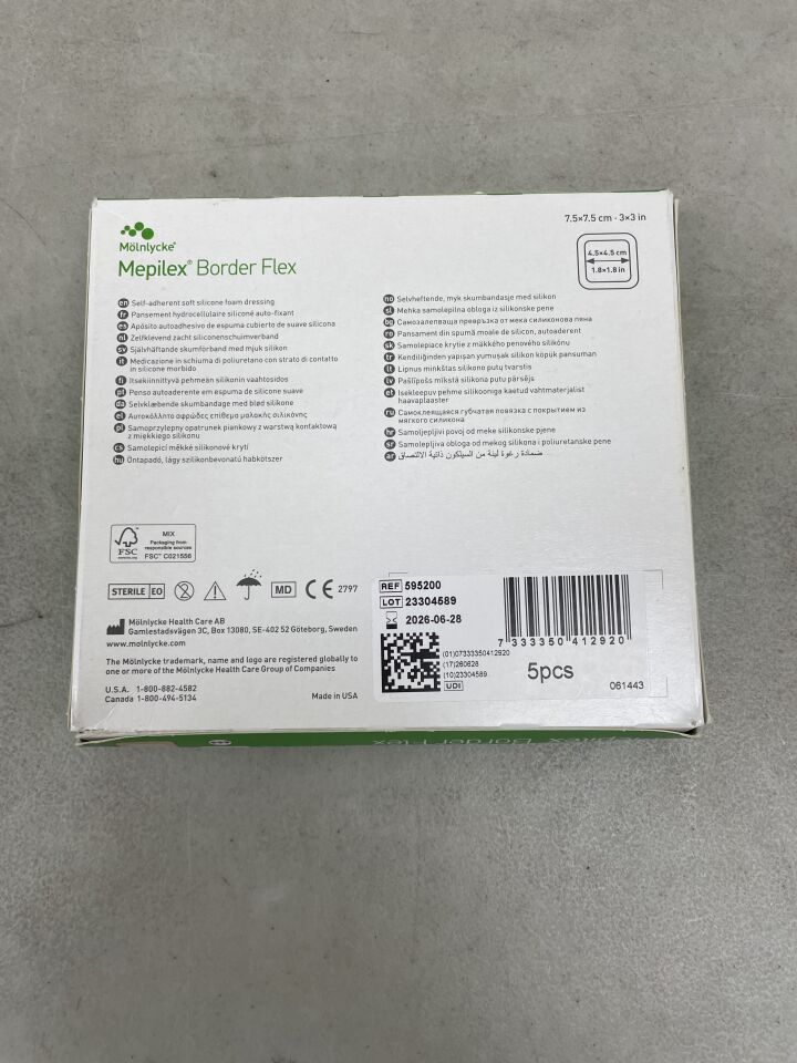 595200 - MöLNLYCKE - Mepilex Border Flex, Square 7.5cm x 7.5cm, (BX/5) - ( Expiry Date: 2026-06-28 )