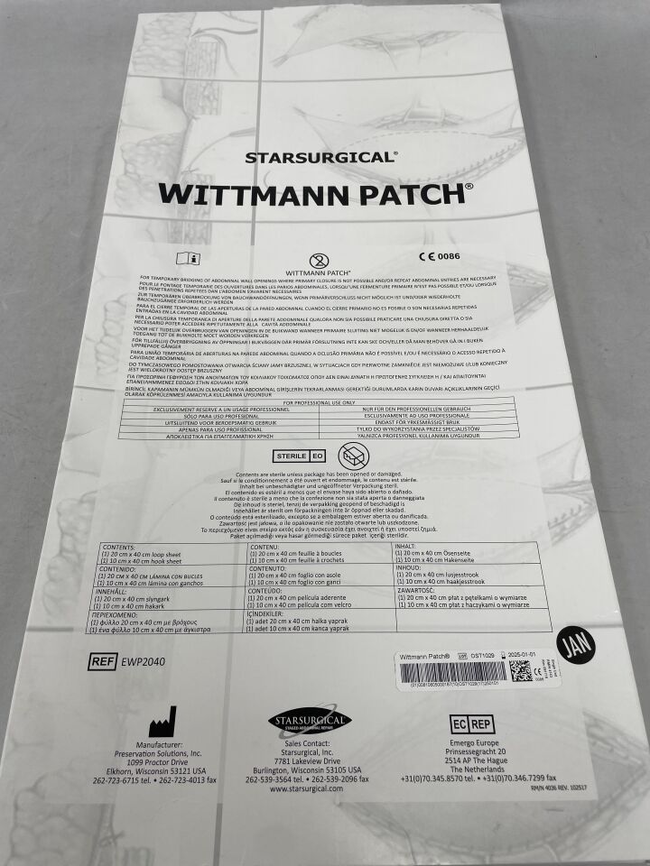 EWP2040 - PRESERVATION SOLUTIONS - STARSURGICAL Wittmann Patch, 20 x 40cm, (BX/1) - ( Expiry Date: 2026-03-01 )