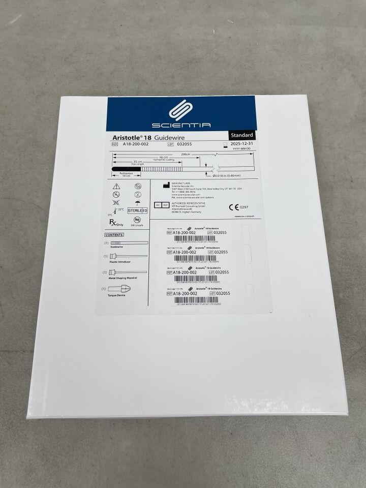 18-200-002 - SCIENTIA - Aristotle 18 Guidewire, Standard 0.018" x 200cm, (BX/1) - ( Expiry Date: 2025-12-31 )