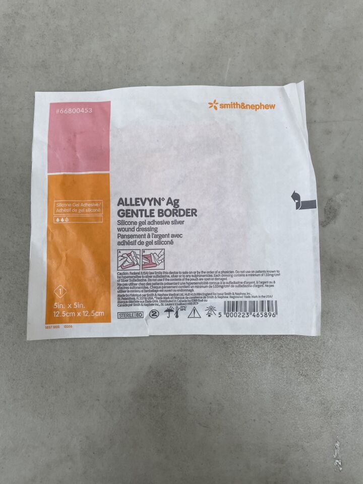 66800453 - SMITH & NEPHEW - Silver Foam Dressing Allevyn Ag Gentle Border 5 X 5 Inch Square Sterile, (EA) - ( Expiry Date: 2025-06-01 )