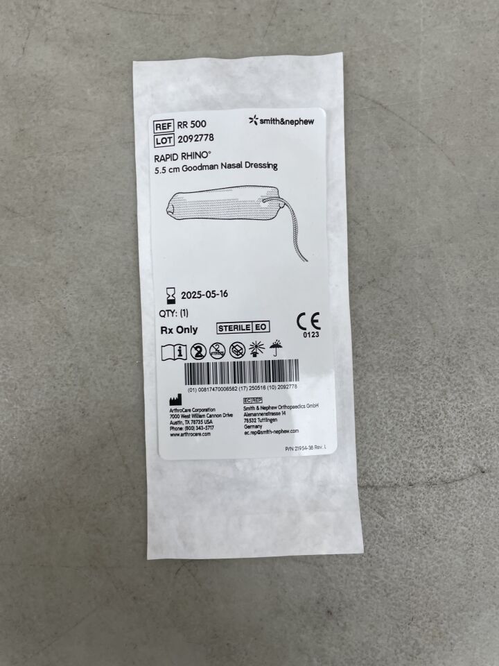 RR500 - SMITH & NEPHEW - Rapid Rhino 5.5cm Goodman Nasal Dressing, (EA) - ( Expiry Date: 2025-05-16 )