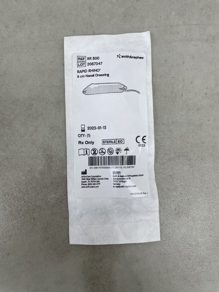 RR800 - SMITH & NEPHEW - Rapid Rhino 8cm Mannheim Nasal Dressing, (EA) - ( Expiry Date: 2025-01-15 )