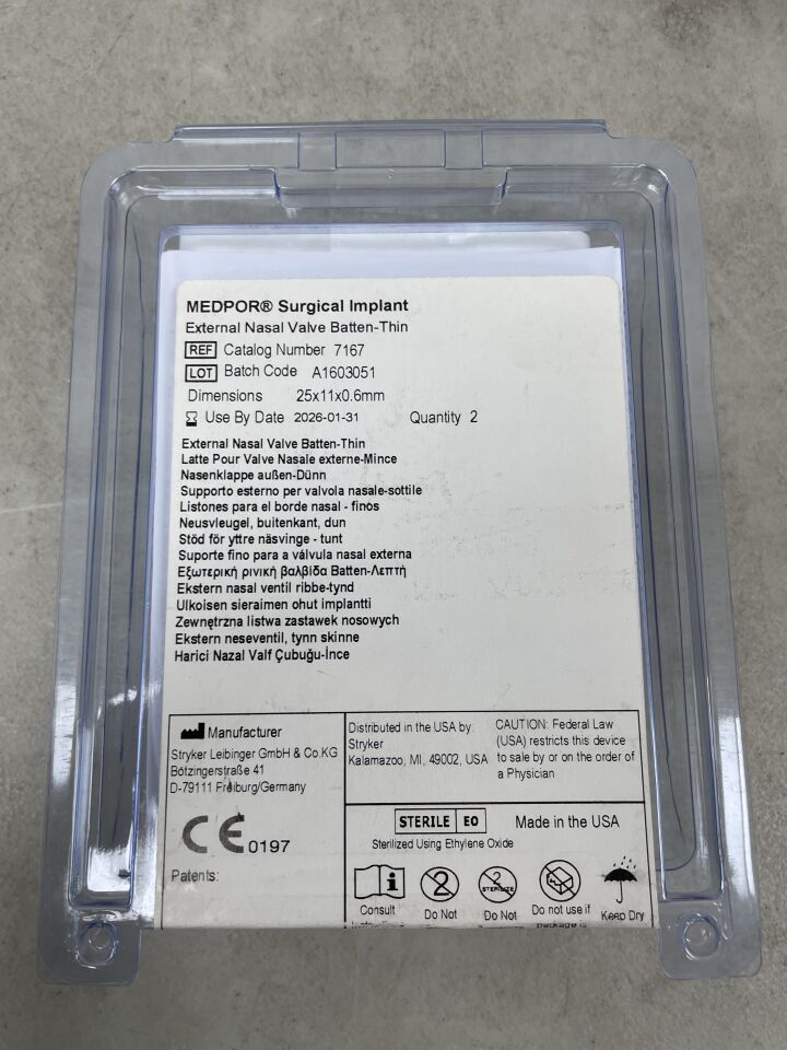 7167 - STRYKER - Medpor Surgical Implant External Nasal Valve, Batten-Thin, 25 x 11 x 0, 6mm (2 Per Pack), (EA) - ( Expiry Date: 2026-01-31 )
