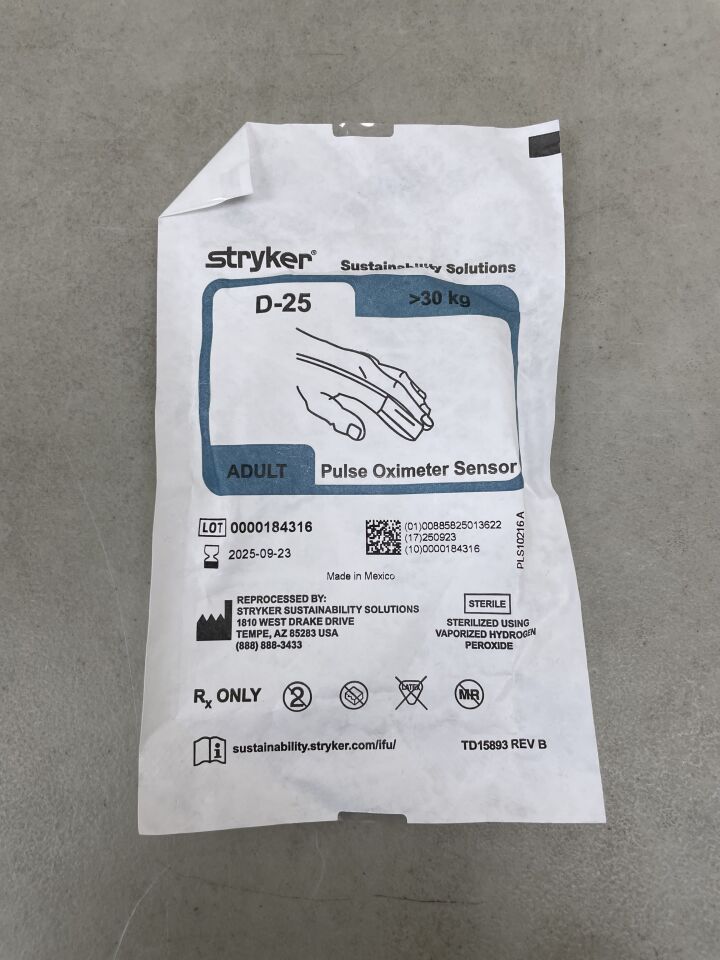 5100-10-24 - STRYKER - COVIDIEN D25 Oxisensor II Adult SpO2 Sensor (Reprocessed), (EA) - ( Expiry Date: 2025-09-23 )