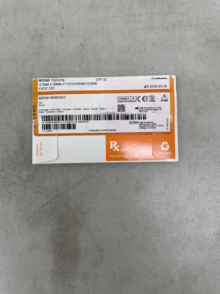 72424718 - SMITH & NEPHEW - EVOS Osteopenia Screw, Full Thread, 4.7 x 18mm, (EA)