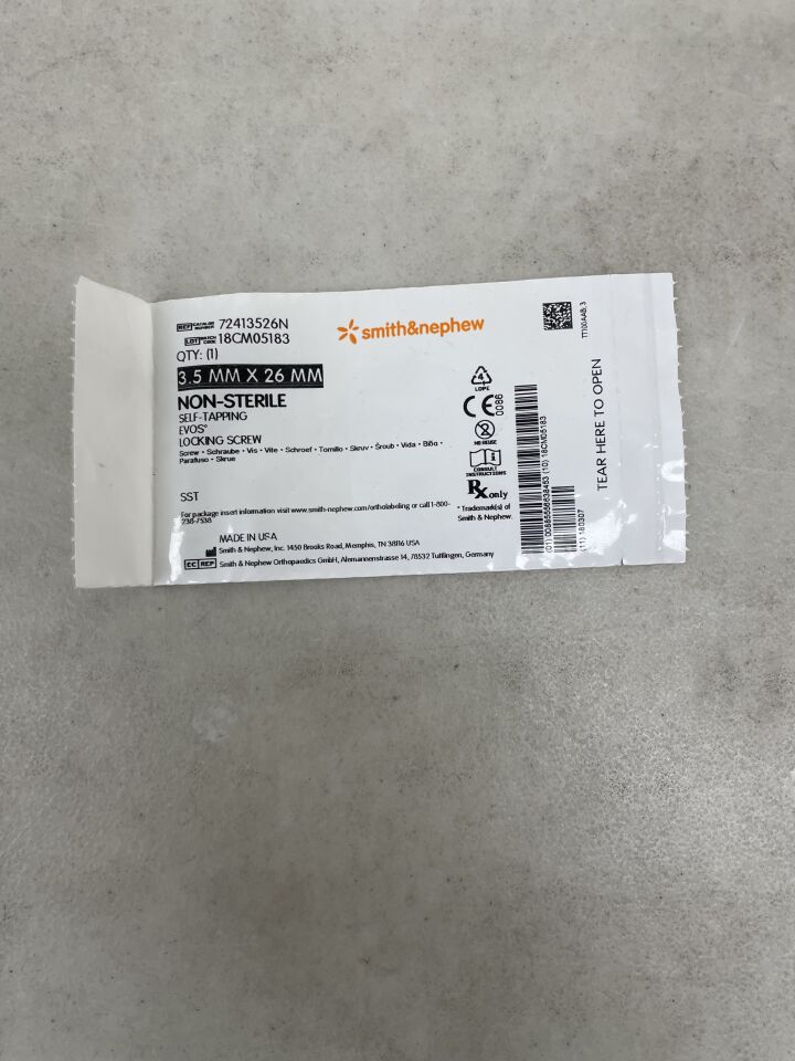 72413526N - SMITH & NEPHEW - EVOS Self-Tapping Locking Screw, 3.5 x 26mm, (EA)
