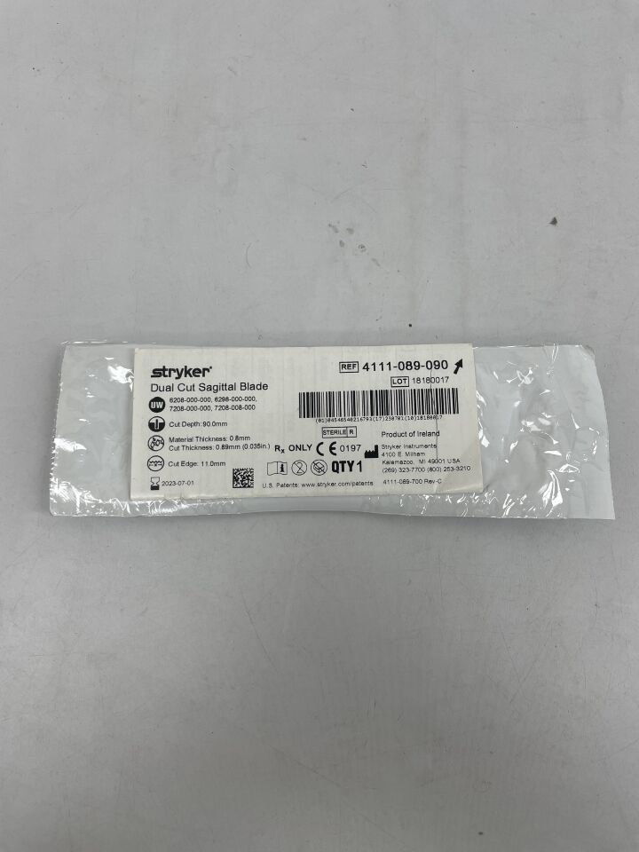 4111-089-090 - STRYKER - Sterile Dual-Cut Sagittal Saw Blade, 90 L x 11 mm W, (EA) - ( Expiry Date: 2023-07-01 )