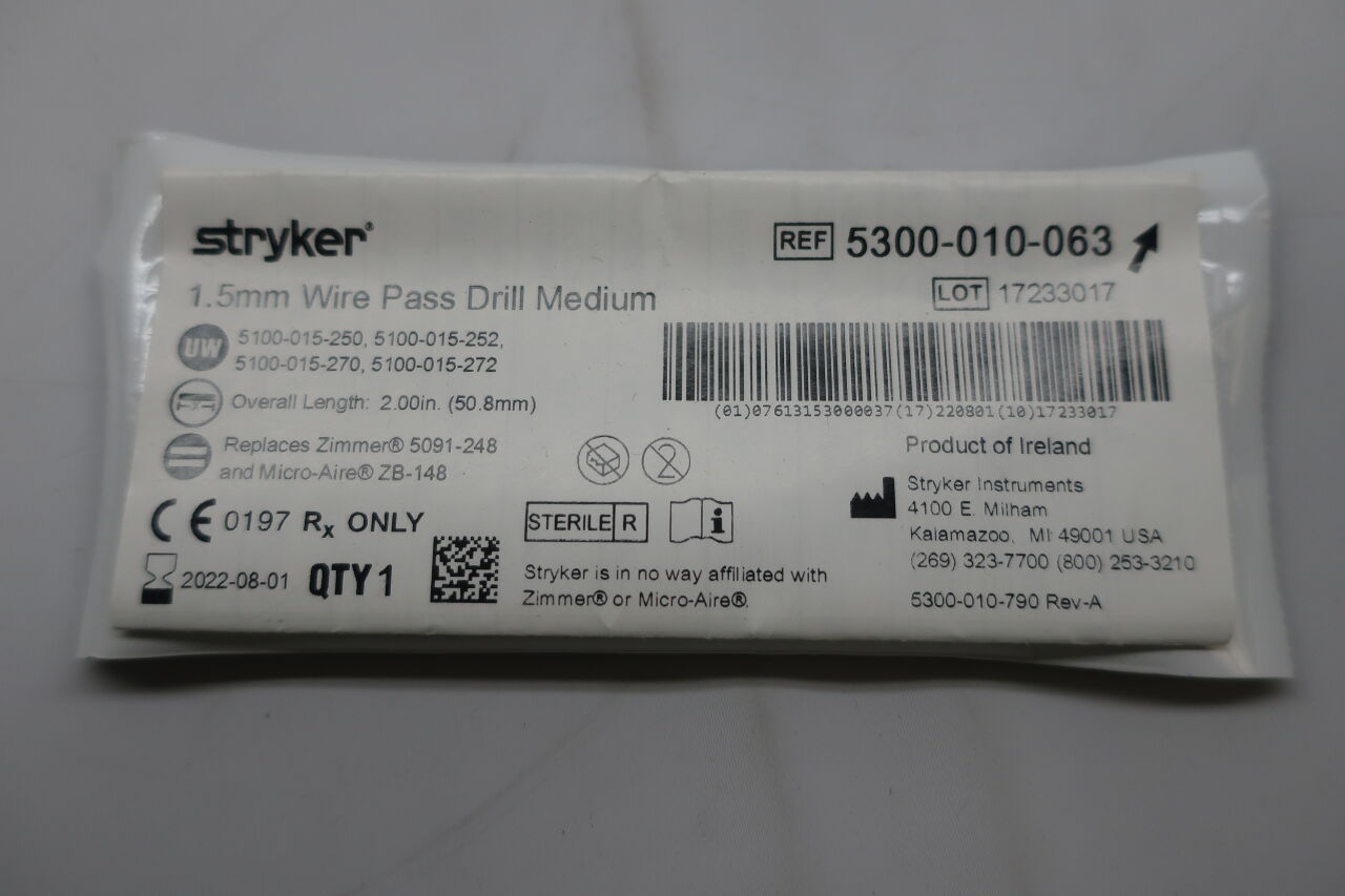 5300-010-063 - STRYKER - Wire Pass Drill Burr, Medium, 1.5 dia. x 6.6 mm Head Lengt, (EA) - ( Expiry Date: 2026-05-01 )