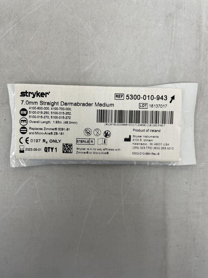 5300-010-943 - STRYKER - Dermabrader 7mm x 49mm Straight Medium, (EA) - ( Expiry Date: 2025-03-01 )