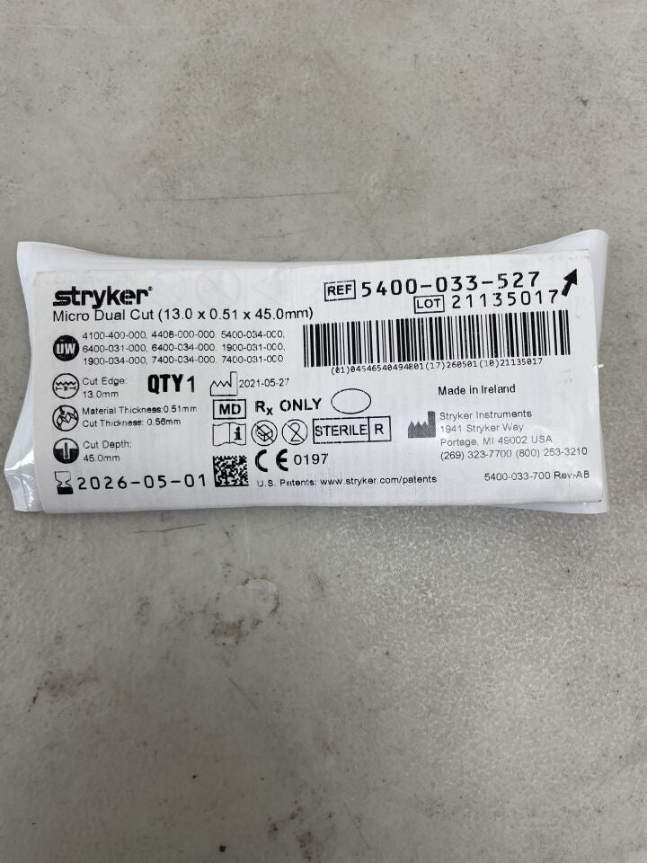 5400-033-527 - STRYKER - Dual-Cut Micro Blade 13mm x 45mm x 0.51mm, (EA) - ( Expiry Date: 2026-05-01 )