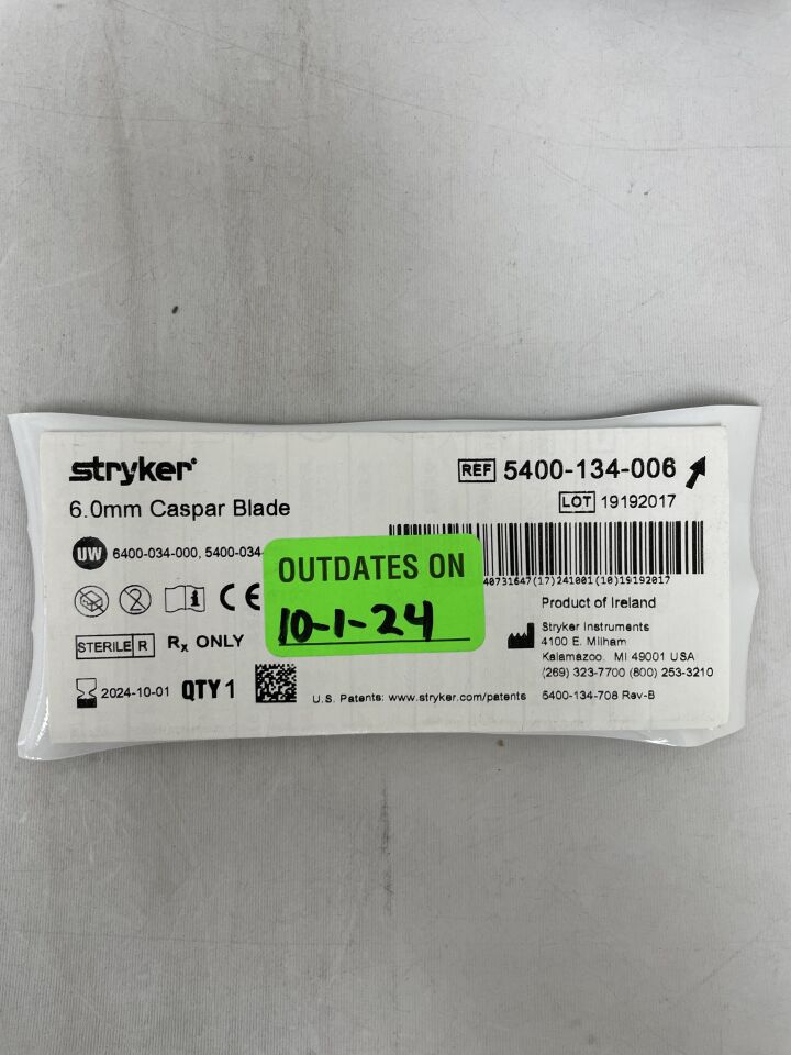 5400-134-006 - STRYKER - Core Caspar Blade: 6.0mm, (EA) - ( Expiry Date: 2025-08-01 )