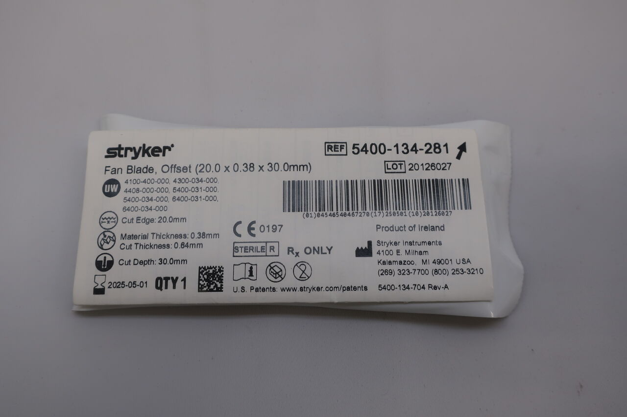 5400-134-281 - STRYKER - Core Fan Reciprocating Saw Blade, 20 L x 30 mm W, (EA) - ( Expiry Date: 2025-05-01 )