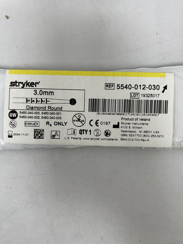 5540-012-030 - STRYKER - S2 Diamond Round Bur 3.0mm, () - ( Expiry Date: 2025-09-01 )