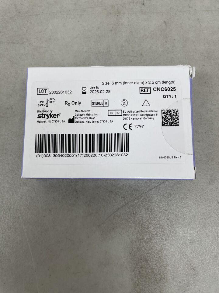 CNC6025 - STRYKER - NeuroMatrix Collagen Nerve Cuff, 6mm ID x 2.5cm, (BX/1) - ( Expiry Date: 2026-02-28 )