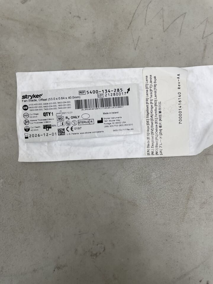 5400-134-285 - STRYKER - Core Fan Blade, Coarse, Offset 0.64mm x 40mm x 0.89mm, (EA)