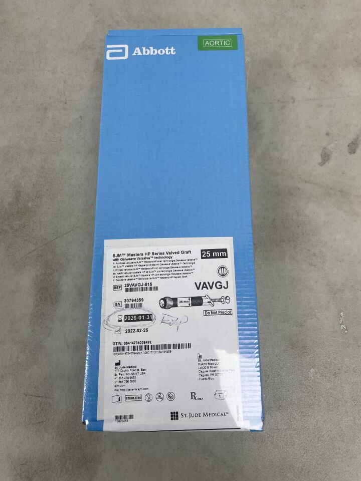 25VAVGJ-515 - ABBOTT - SJM Masters HP Series Valved Graft with Gelweave Valsalva Technology - Rotatable - 25mm/26mm, (BX/1) - ( Expiry Date: 2026-01-31 )