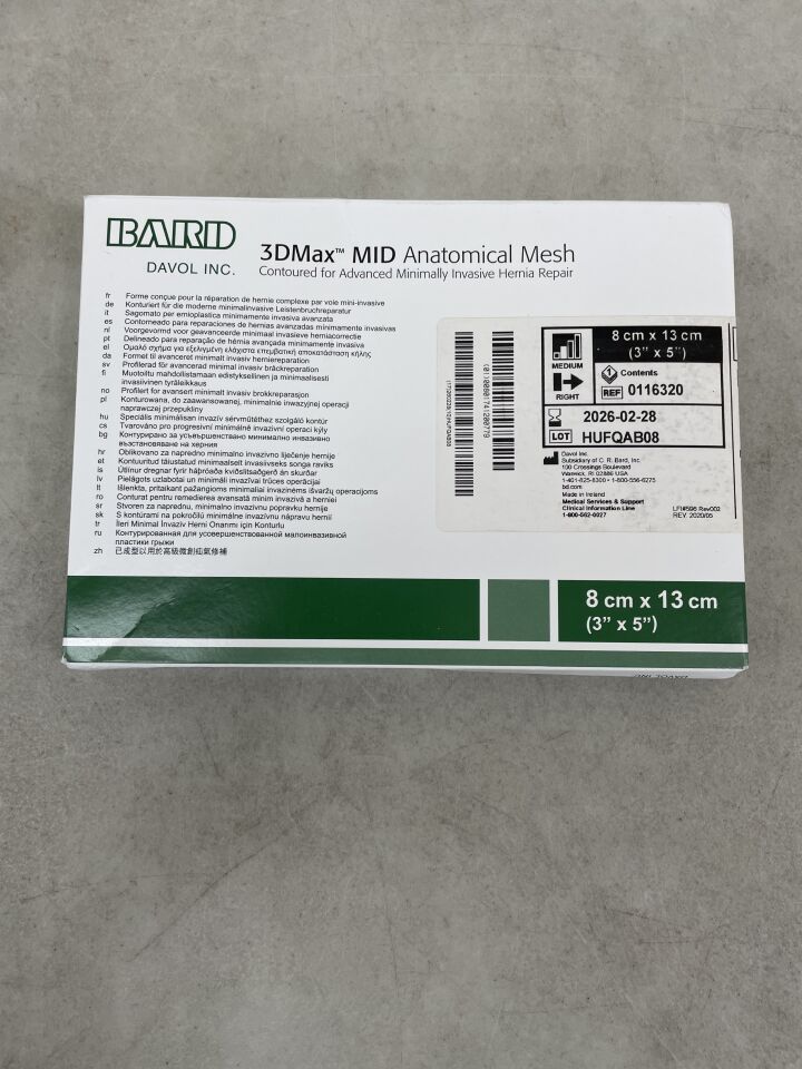 116320 - BARD - 3DMax MID Anatomical Mesh: Medium, Right 3" x 5", (BX/1) - ( Expiry Date: 2026-02-28 )