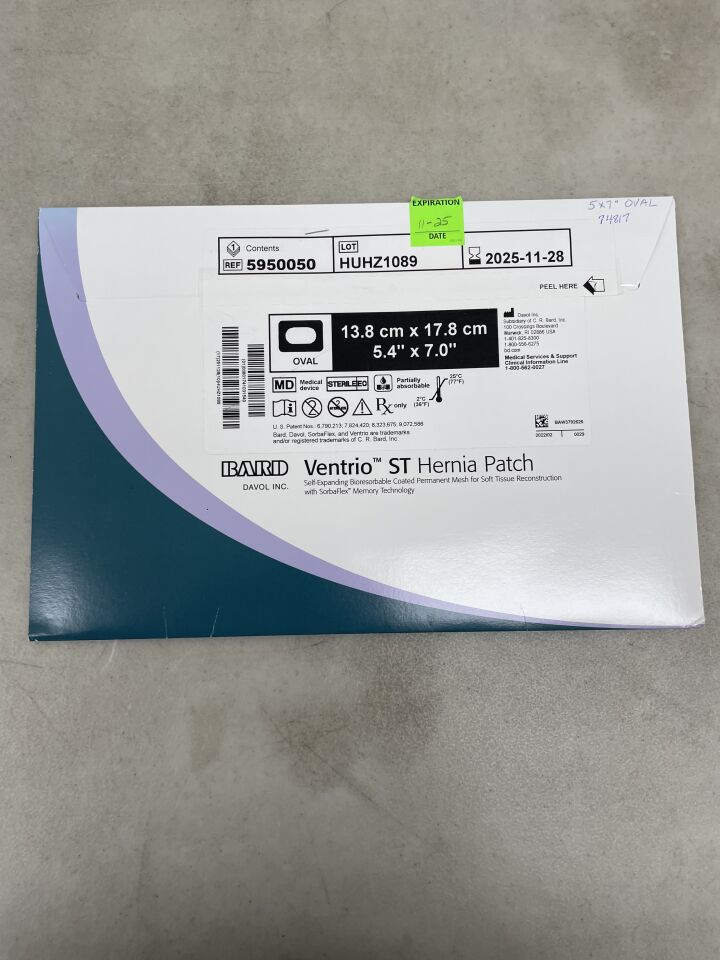 5950050 - BARD - Mesh Ventrio ST Hernia Patch, Large Oval 13.8cm x 17.8cm, (BX/1) - ( Expiry Date: 2025-11-28 )