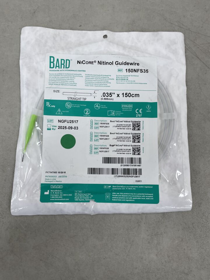 150NFS35 - BARD - NiCore Nitinol Guidewire: 0.035" x 150cm, Straight Tip, (EA) - ( Expiry Date: 2025-09-03 )