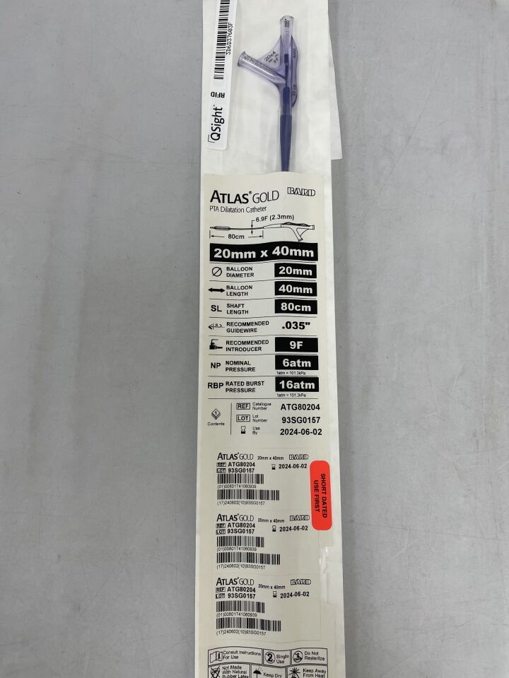 ATG80204 - BARD - Atlas Gold PTA Dilatation Catheter - 20mm x 40mm x 80cm, (EA) - ( Expiry Date: 2026-01-10 )