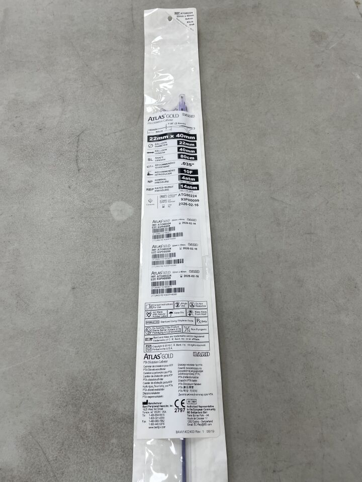 ATG80224 - BARD - Atlas Gold PTA Dilatation Catheter - 22mm x 40mm x 80cm, (EA) - ( Expiry Date: 2026-02-16 )