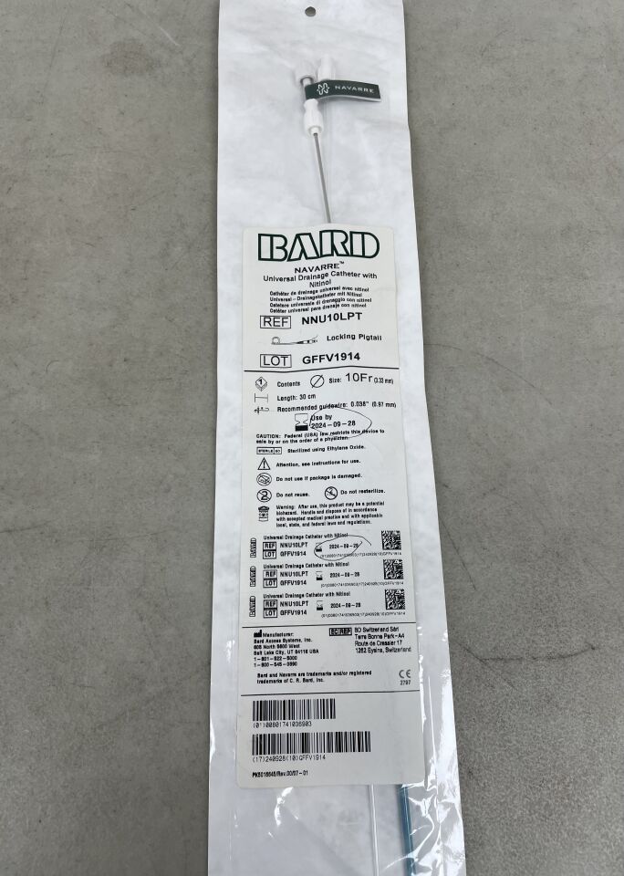 NNU10LPT - BARD - Navarre Universal Drainage Catheter with Nitinol, Locking Pigtail 10F x 30cm, (EA) - ( Expiry Date: 2024-09-28 )