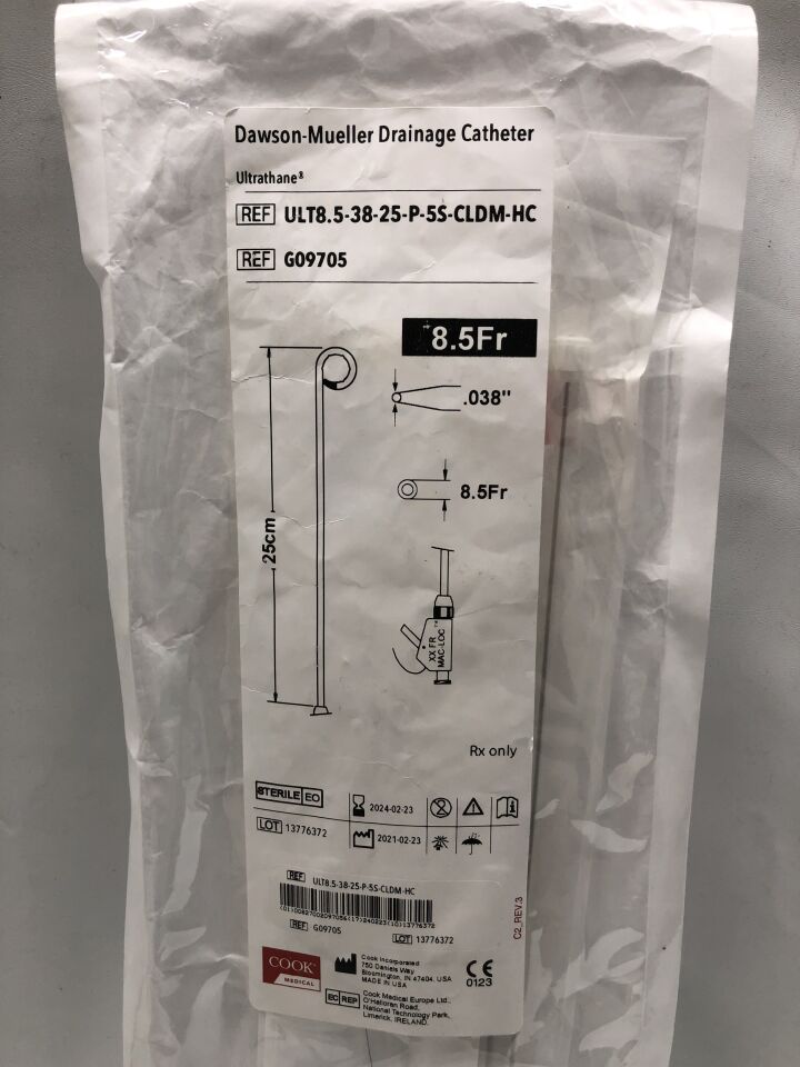 G09705 - COOK - Dawson-Mueller Multipurpose Drainage Catheter, 8.5 Fr x 25 cm Length, (EA) - ( Expiry Date: 2025-10-18 )