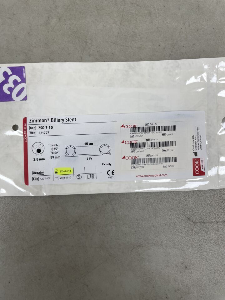 G21707 - COOK - Zimmon Biliary Stent, 7 Fr x 10 cm Length, (EA) - ( Expiry Date: 2026-01-10 )