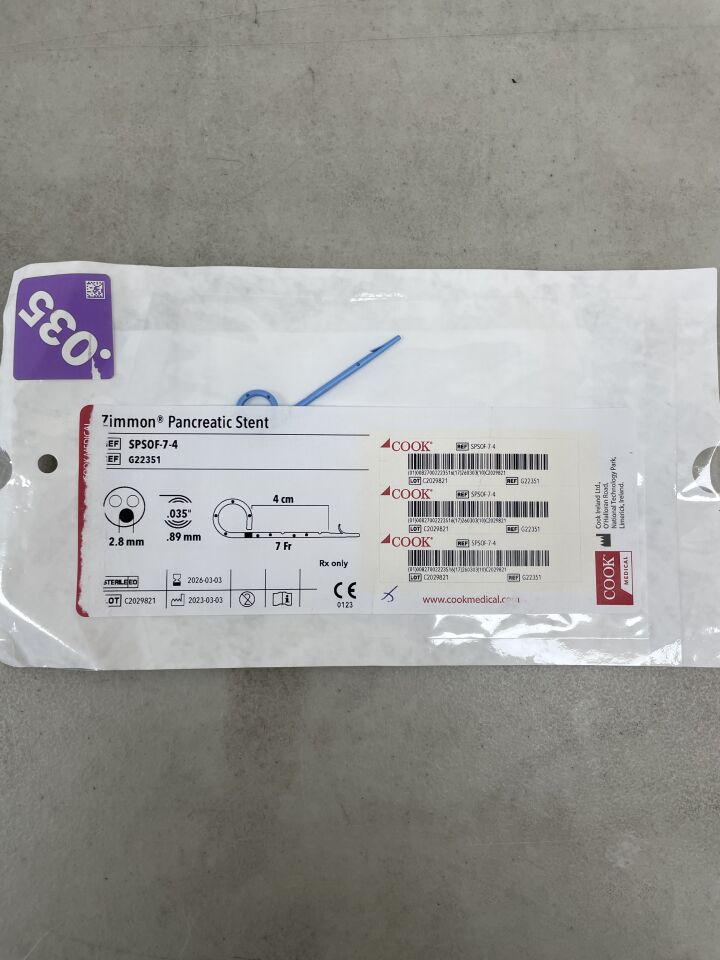 G22351 - COOK - Zimmon Pancreatic Stent - SPSOF-7-4 - 7Fr x 4cm, (EA) - ( Expiry Date: 2026-03-03 )