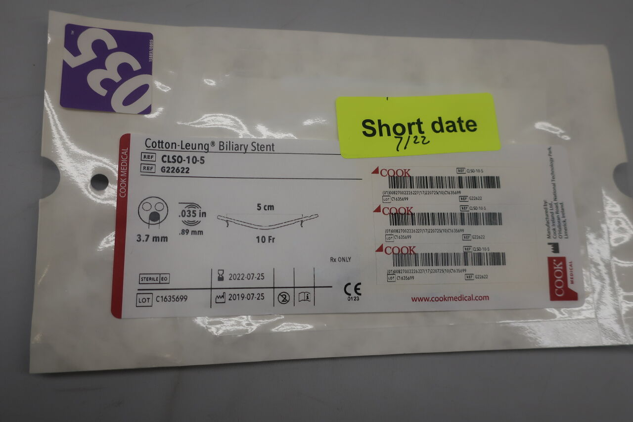 G22622 - COOK - Cotton-Leung Biliary Stent - CLSO-10-5 - 10Fr x 5cm, (EA) - ( Expiry Date: 2026-01-26 )