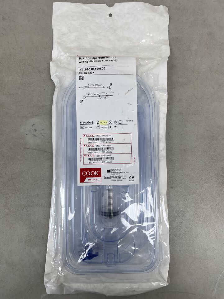G24237 - COOK - Bakri Postpartum Balloon With Rapid Instillation Components, 24 Fr Catheter Size, 54 cm Length, 500 mL Balloon Volume, (EA) - ( Expiry Date: 2025-09-29 )