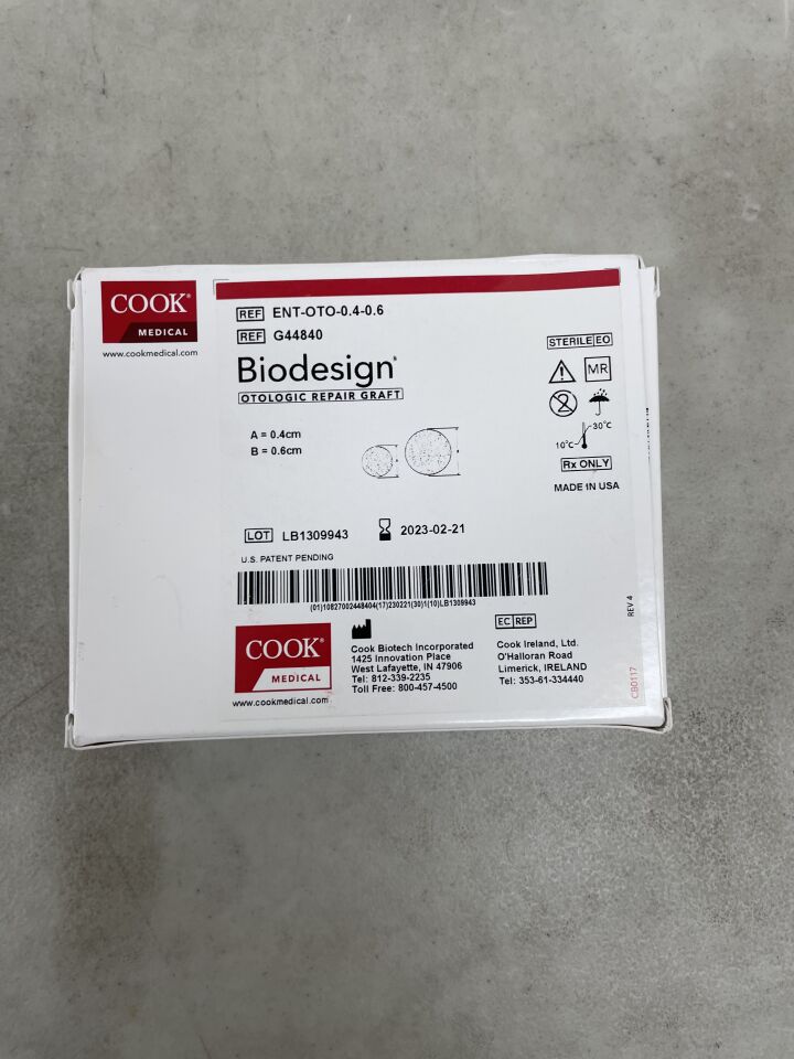 G44840 - COOK - Biodesign Otologic Repair Graft 0.4cm, 0.6cm, (BX/1) - ( Expiry Date: 2026-01-21 )