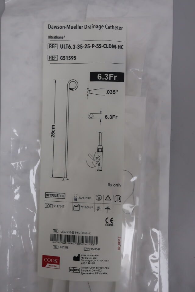 G51595 - COOK - Dawson-Mueller Multipurpose Drainage Catheter 6.3F x 25cm, 0.035", (EA) - ( Expiry Date: 2026-01-06 )