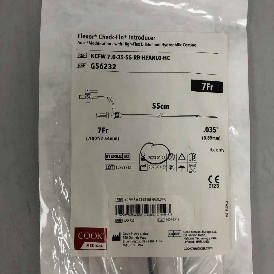 G56232 - COOK - Flexor Check-Flo, Introducer Ansel Modification - with High-Flex Dilator and Hydrophilic Coating, 7Fr x 55cm, (EA) - ( Expiry Date: 2026-01-16 )